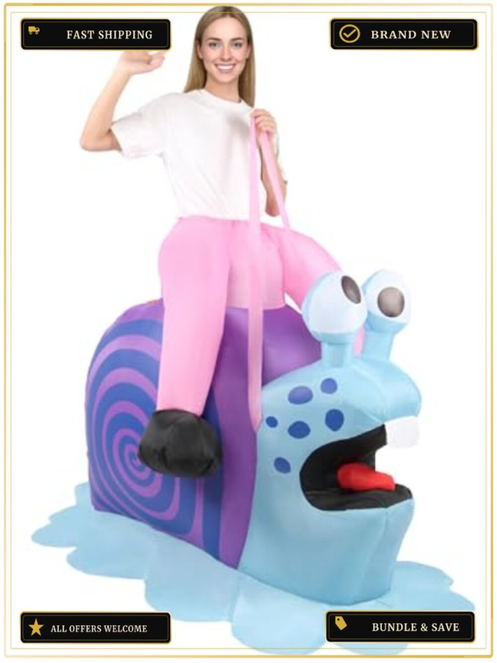 Inflatable Snail Costume Adult Funny Blow Up Halloween Ride On